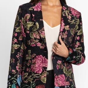 Johnny Was Black and Pink Jacquard Floral Blazer